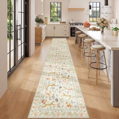 DUKINO 2x12 Washable Runner Rug, Non Slip Animal Rug for Kitchen, Beige - Image 3