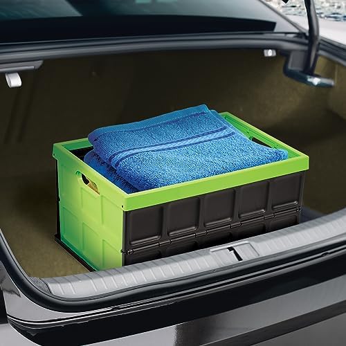 Glad Collapsible Storage Bin with Lid - 48L Foldable Plastic Box for Garage, Car Trunk, and Organization - Stackable Lidded Container with Handles, Green - Image 5