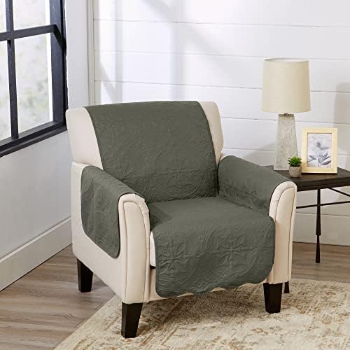 Great Bay Home Reversible Chair Cover - Washable Slipcover Furniture Protector with Elastic Straps - Perfect for Kids & Pets - Quilted & Stitched Detail (Sage Green/Light Gray). by GreatBayHome
