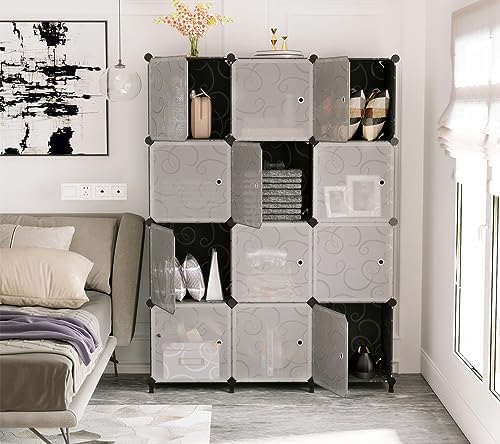 AWTATOS 12 Cube Storage Organizer, Closet Storage Shelves with Doors, Black - Image 2