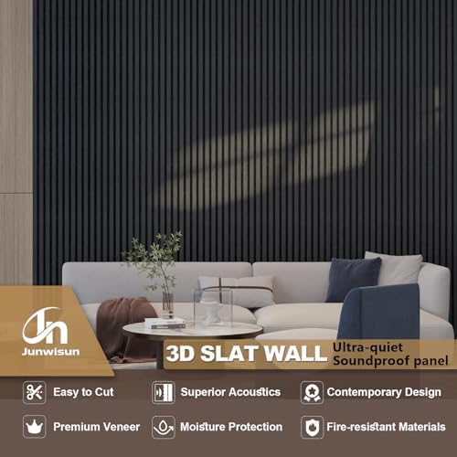 Acoustic Wall Panels, 2 Pack Wood Slat Wall Panel, Soundproof Wall Panels, 3D Textured Wall Decor for Ceiling and Wall, 47.2" x 23.6", in Black Oak Finish - Image 6