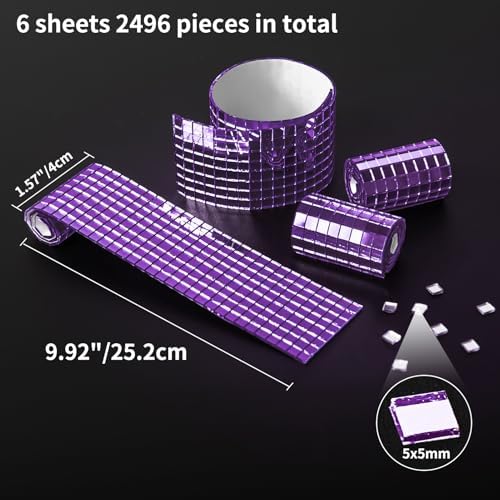 Art3dwallpanels Mirror Mosaic Disco Tiles Self Adhesive Glass, Purple - Image 2