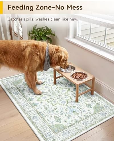 RELEANY Washable Area Rug, Small 2'x3', Green/White/Blue - Image 3