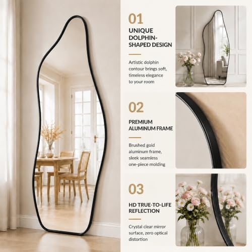 Full Length Door Mirror, 48"x16" Wall Mounted Mirror, Black - Image 6