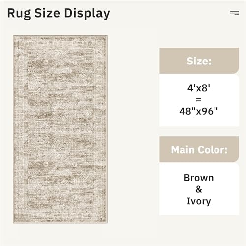 Soalmost Washable 4x8 Hallway Runner Rug Non-Slip Kitchen Entry Rugs Brown - Image 5