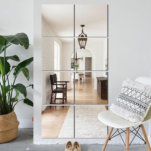 Vlush Full Length Wall & Tiles 10.2'' x 10.2'' x 8PCS Full Body Mirror, Full Length Mirror Wall Mounted Mirrors Decorative for Home Gym, Door, Bedroom & Bathroom by Vlush