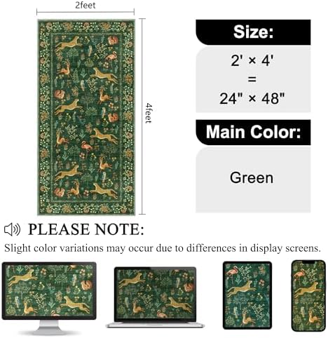DUKINO 2x4 Rug for Entryway, Animal Washable Runner Rug for Kitchen, Green - Image 2