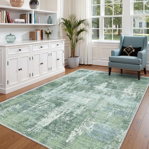 Valenrug 6x9 Area Rugs, Abstract Washable Rugs for Living Room, Sage Green - Image 4