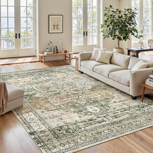 Soalmost 6x9 Area Rug for Living Room Washable Rugs Non-Slip Olive Beige by Soalmost