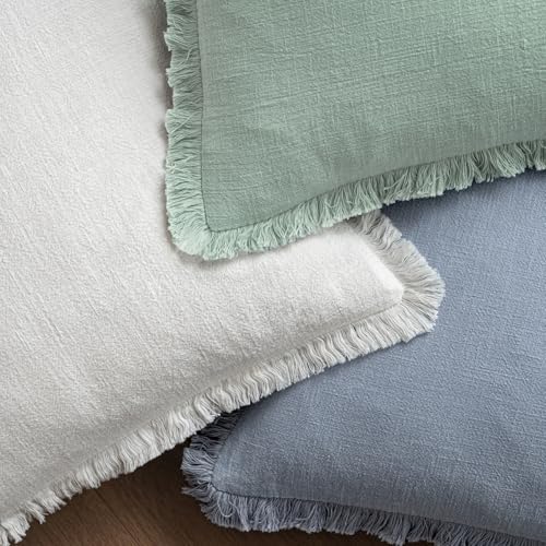 MIULEE Linen Fringe Decorative Euro Throw Pillow Covers Light Blue 26x26 - Image 4
