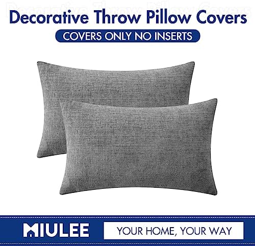 MIULEE Soft Chenille Lumbar Throw Pillow Covers Dark Gray 12x20 Pack of 2 - Image 6
