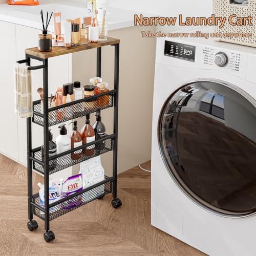 AZERPIAN Slim Rolling Cart 4 Tier Narrow Storage Cart on Wheels with Handle - Image 5