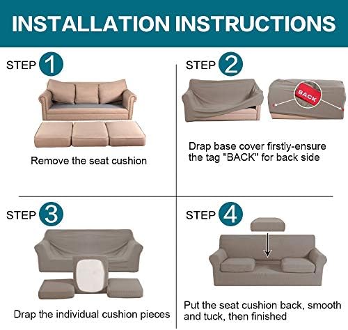 Turquoize 4 Piece Sofa Covers for 3 Cushion Couch Sofa Slipcover Soft Couch Cover for Dogs-Washable Sofa Furniture Covers with 3 Individual Large Cushion Covers, Feature Thick Fabric (XL Sofa, Taupe) - Image 6