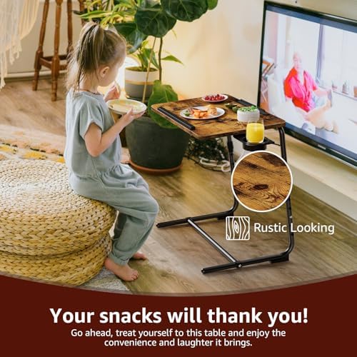 TV Trays Set of 4 - Folding TV Tray Adjustable Dinner Trays for Eating On Couch Wooden Tables Mate Stand Foldable Rustic Desk with Cup Holder Portable - Image 6