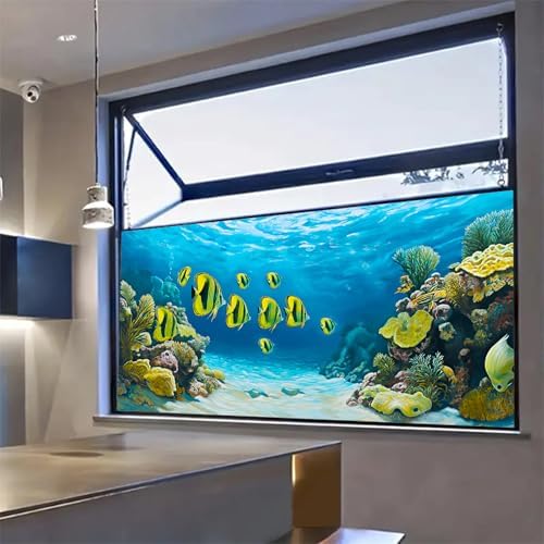 HOMETITUTE Underwater Fish Coral Privacy Window Film 39.3x17.7 Inch PVC - Image 7