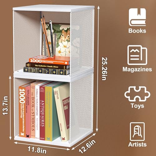 Dmevkic 2 Cube Organizer Bookshelves DIY Variable Stackable Cube Storage Organizer for Kid Bedroom,Living Room,Small Bookshelf White - Image 3