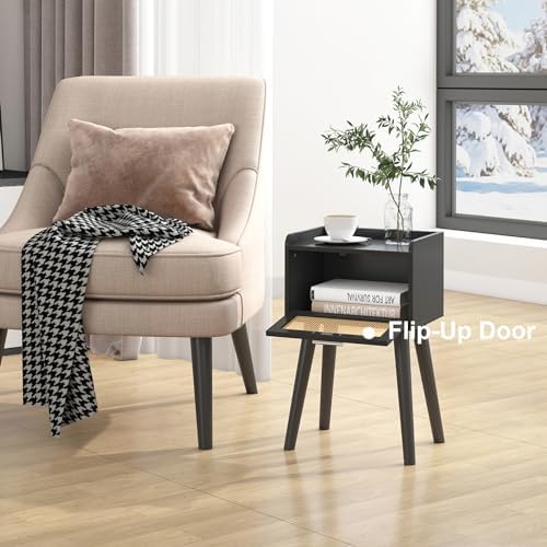 LAATOOREE Nightstand Set of 2, Small Bed Side Table with Rattan Door - Image 2