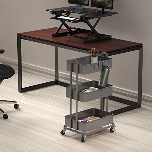 Simple Houseware 3-Tier Heavy Duty Metal Utility Rolling Cart, Silver - Image 2