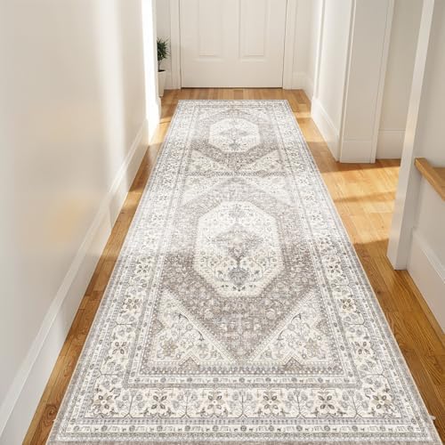 Ksrau 3x8 Runner Rug Washable Vintage: Non Slip Kitchen Runners Brown/Beige - Image 2
