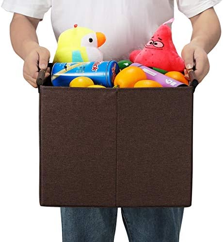 HOONEX Large Collapsible Storage Bins, Linen Fabric, 2 Pack, Storage Baskets with Wooden Carry Handles and Sturdy Heavy Cardboard, for Home, Office, Car, Nursery, Brown - Image 7