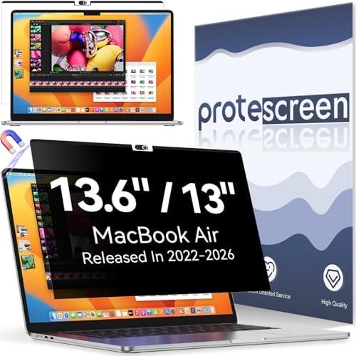 Magnetic Privacy Screen Protector Compatible with MacBook Air 13.6/13 Inch (2022-2026, M2, M3, M4, M5), Removable Anti Spy Blue Light Glare Shield Film Laptop Privacy Filter for Apple Mac 13.6In Computer by Protescreen