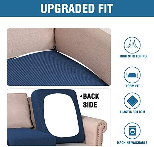 H.VERSAILTEX Super Stretch Individual Seat Cushion Covers - Sofa & Couch Cushion Slipcover Sets - Thick Jacquard Textured Twill Fabric (3 Piece XL Sofa Cushion Covers, Navy) - Image 6