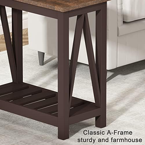 ChooChoo Farmhouse End Table, Narrow Side Table with Shelf - Image 6