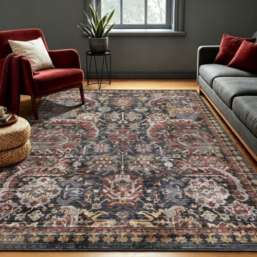 RUGSURE Washable Area Rugs - Perfect for Living Room, Bedroom, Kids Room, Nursery - Stain & Water Resistant Non-Slip, Pet & Child Friendly, Vintage Tribal Area Rugs (Rust, 5' x 7') by RUGSURE