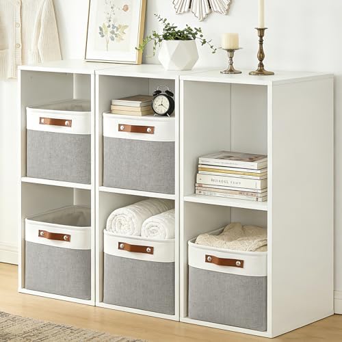 Bagnizer Storage Bins Large Fabric Storage Baskets for Shelves 3 Pack, Decorative Linen Closet Baskets with Handles for Organizing, Shelf, Clothes, Home, Office, 15x11x9.5Inches (Grey&White) - Image 2