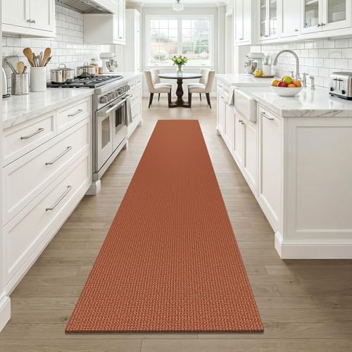 KOZYFLY Orange 2x12 Runners Rugs for Hallway, Long Washable Runner Rug, Woven Non Slip Kitchen Runner, Braided Entryway Rug, Floor Carpet for Entry, Aisle, Hall, Burnt Orange/Tan - Image 2
