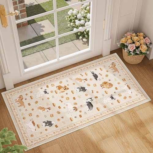 DUKINO 2x4 Rug Runner, Washable Dog Bathroom Rug Soft Non Slip Beige Yellow by DUKINO