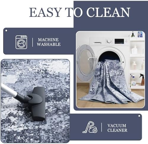 Modern Abstract 3x5 Washable Rug, Non Slip Area Rug, Soft Low Pile Ultra Thin Entryway Rugs, Stain Resistant Distressed Doormat for Indoor Entry, Living Room, Bedroom, Bedroom, Blue White - Image 4