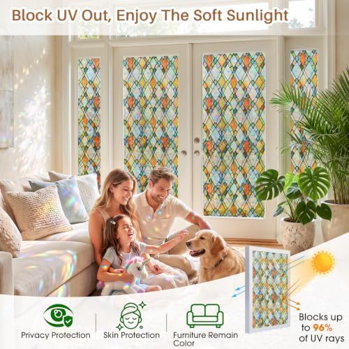 Sunbaby Stained Glass Winodw Film, Rainbow Lattice Stickers, 23.6"x78.7" - Image 4