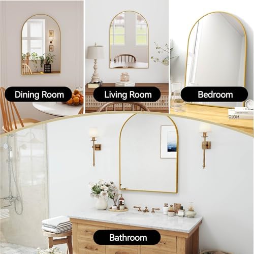 36x24 Bathroom Mirror Arch Wall Mounted/Against Aluminum Frame Gold - Image 2