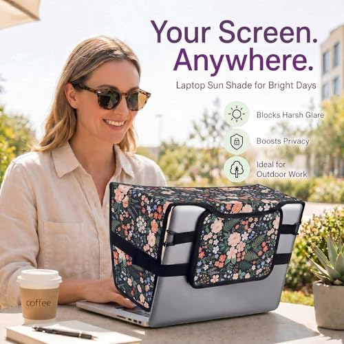 SATINIOR Laptop Shade 13-14 Inch, Outdoor Black Floral Pattern - Image 4