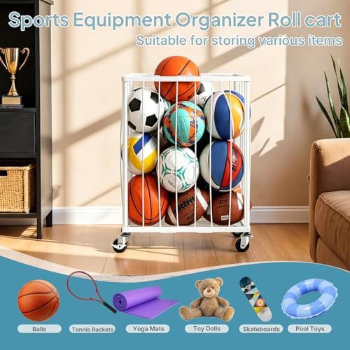 TomCare Garage Ball Storage Rack, Rolling Sports Cart with Lockable Wheels - Image 4