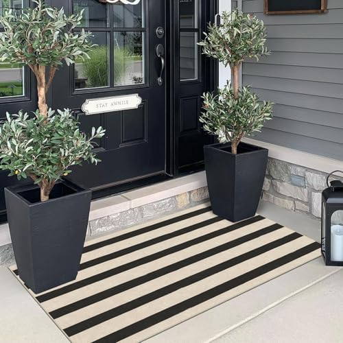 Front Door Mat Indoor Entrance - 2x4.3 Ft Black White Striped Rug - Image 7