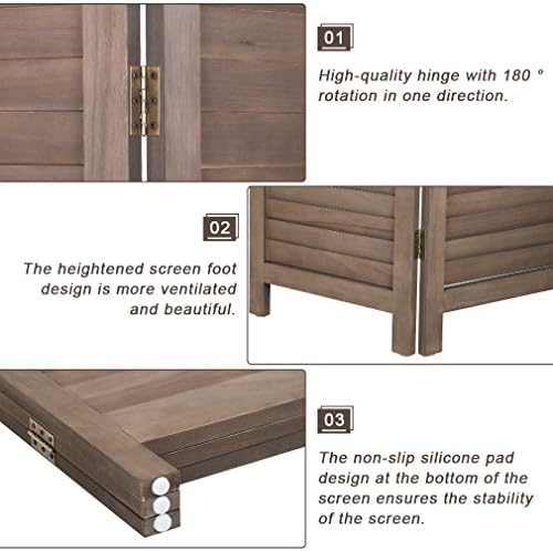 3 Panel Wood Room Divider 4.3 Ft Tall Privacy Wall Divider 67.7" x 16.9" Each Panel Folding Wood Screen for Home Office Bedroom Restaurant （Brown） - Image 4
