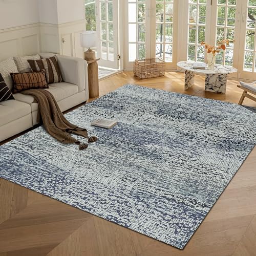 RUGSURE Washable Area Rug - 1/6 Thick - Stain & Water Resistant Non-Slip - Resistant Rug for Living Room, Bedroom, Nursery, Pet & Child Friendly, Vintage Charm Area Rugs (Grey+LightTeal, 9' x 12') by RUGSURE
