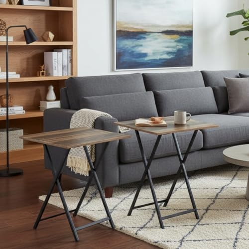 Folding TV Tray Table, Set of 2 Small Table, TV Dinner Table, Snack Tray Table Set, Portable Foldable Desk, Sofa Side Table, TV Tray Table for Couch, Living Room, Small Space - Image 5