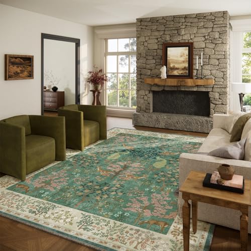 Machine Washable Rugs for Living Room: 9x12 Bedroom Rug Vintage Area Rug Stain Resistant Non Slip Low Pile Lightweight Soft Carpets for Living Room Dining Room Kitchen Nursery Kids Room Farmhouse by palohom