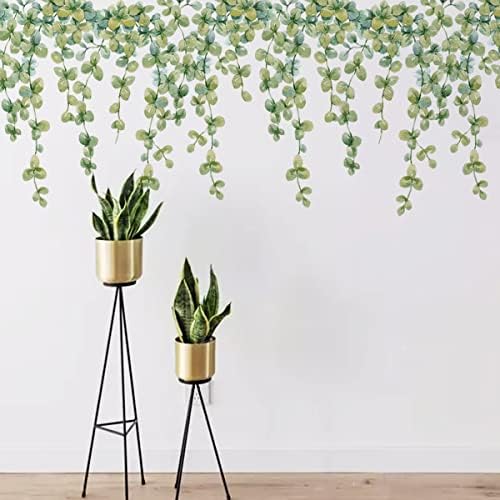 Hanging Green Vine Wall Decals,Succulent Plants Wisteria Floral Flowers Butterflies Birds Wall Stickers, Self-Adhesive Vinyl Removable Living Room Sofa TV Wall Decor (Eucalyptus Leaves) - Image 3