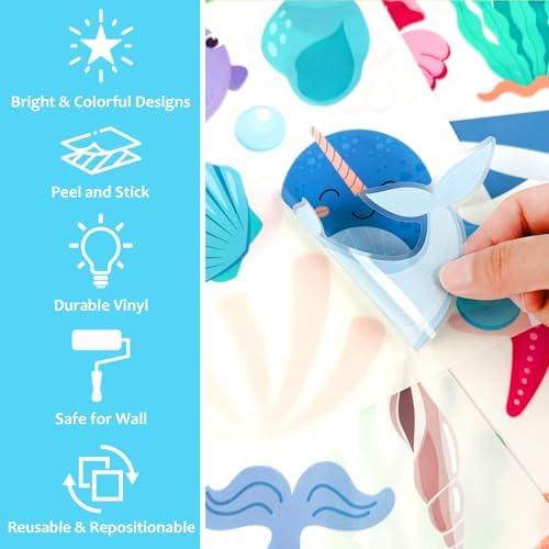 AOWDIAO 58 Pcs Ocean Animals Wall Decals - Peel and Stick Under the Sea Kids’ Room & Nursery Decor - Image 3