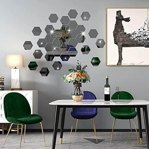 DIY Wall Decals Acrylic Mirror Sticker Set 36 Pcs, Hexagon Mirror Wall Stickers for Living Room Bedroom Decor (Black) - Image 6
