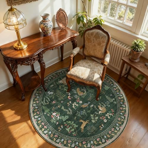 Washable Round Rugs for Bedroom 4ft: Living Room Rug Stain Resistant Non Slip Low Pile Ultra Soft Faux Wool Small Circle Rugs for Kitchen Entryway Nursery Bathroom Entrance Dorm Home Office Indoor - Image 2