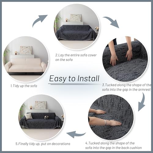MYSKY HOME Boho Couch Cover Navy Sofa Covers with Tassel Farmhouse Sofa Slipcover Simple Couch Protector for Dogs Chenille Sectional Couch Covers L Shaped Couch Cushion Covers, 71"x 134" - Image 7