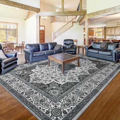 Hanples 4x6 Area Rugs for Living Room, Washable Rug Vintage Floral, Gray - Image 2