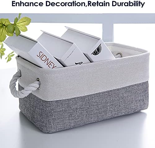 TheWarmHome Small Storage Baskets for Organizing,Storage Baskets for Shelves,Small Fabric Storage Bins W/Handles For Closet Nursery Toy Decorative Foldable (White&Grey, 11.8L*7.9W*5.2H-6 Pack) - Image 2