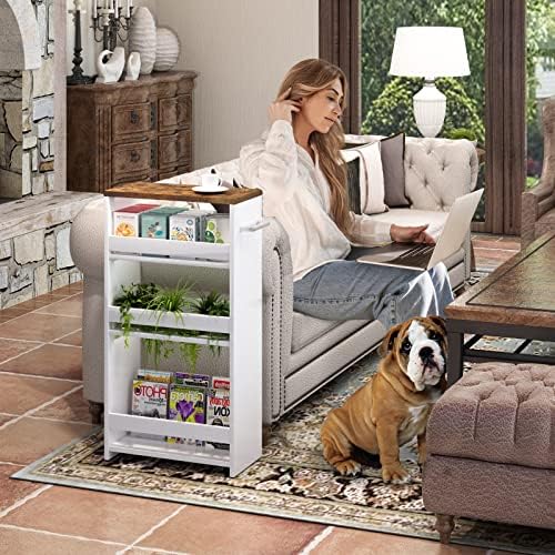 TEAMIX Slim Rolling Storage Cart, Wood 4-Tier Narrow Kitchen/Laundry Cart - Image 4