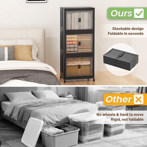 SAILUN 105Qt Stackable Storage Bins,Storage Cabinet with a Lid,3 Pack Black - Image 2